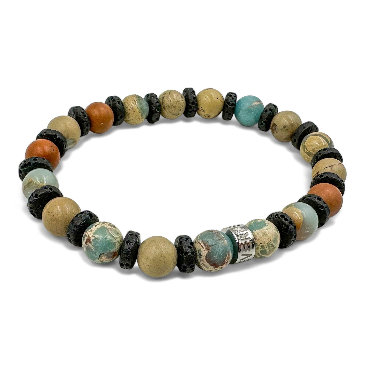 Atlas snakeskin jasper beaded bracelet with black lava rock, image 3 of 5