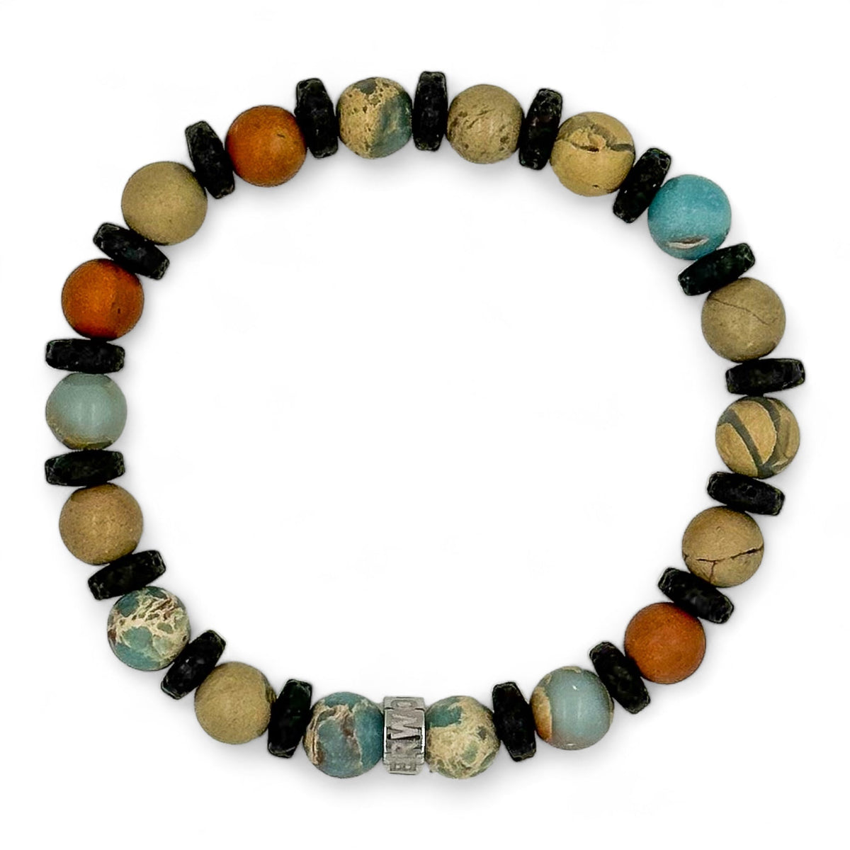 Atlas snakeskin jasper beaded bracelet with black lava rock, image 4 of 5