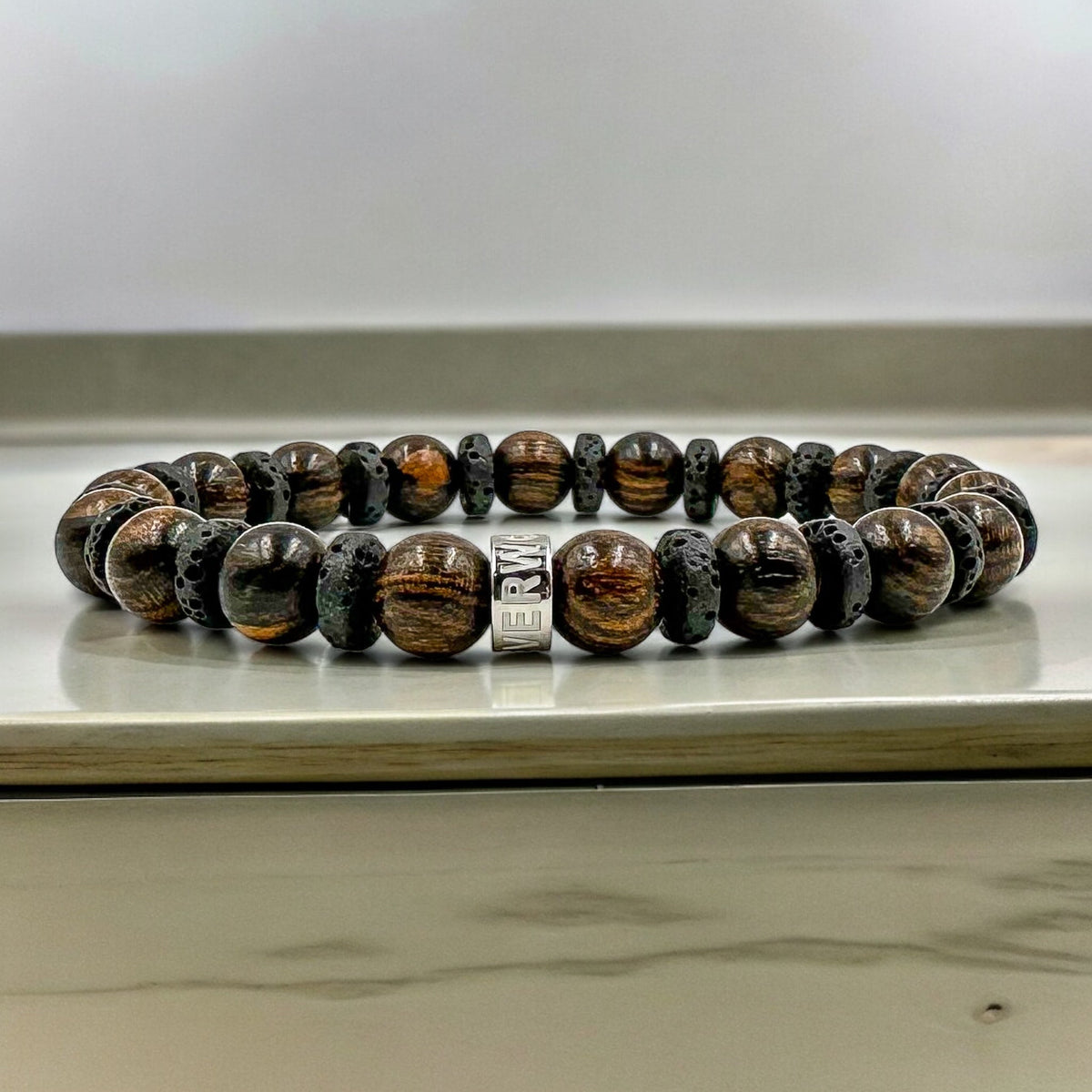 Atlas tigerskin sandalwood beaded bracelet with lava rock, image 5 of 5