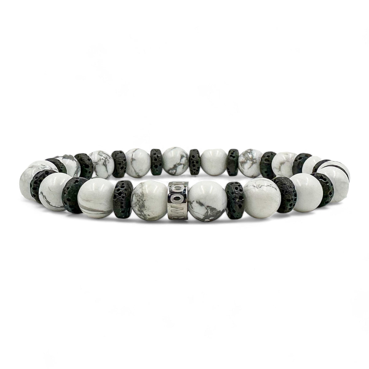 Atlas white howlite beaded bracelet with black lava rock, image 1 of 5