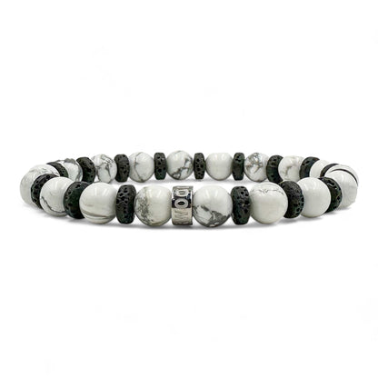 Atlas white howlite beaded bracelet with black lava rock, image 1 of 5