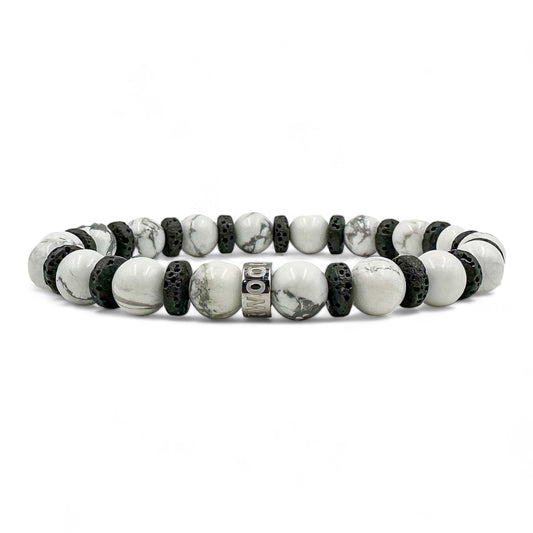 Atlas white howlite beaded bracelet with black lava rock, image 1 of 5