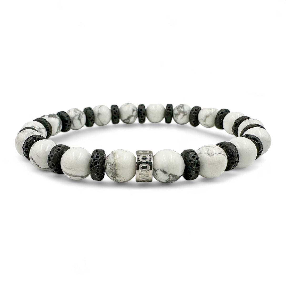 Atlas white howlite beaded bracelet with black lava rock, image 2 of 5