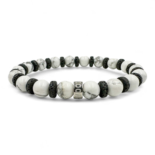 Atlas white howlite beaded bracelet with black lava rock, image 2 of 5