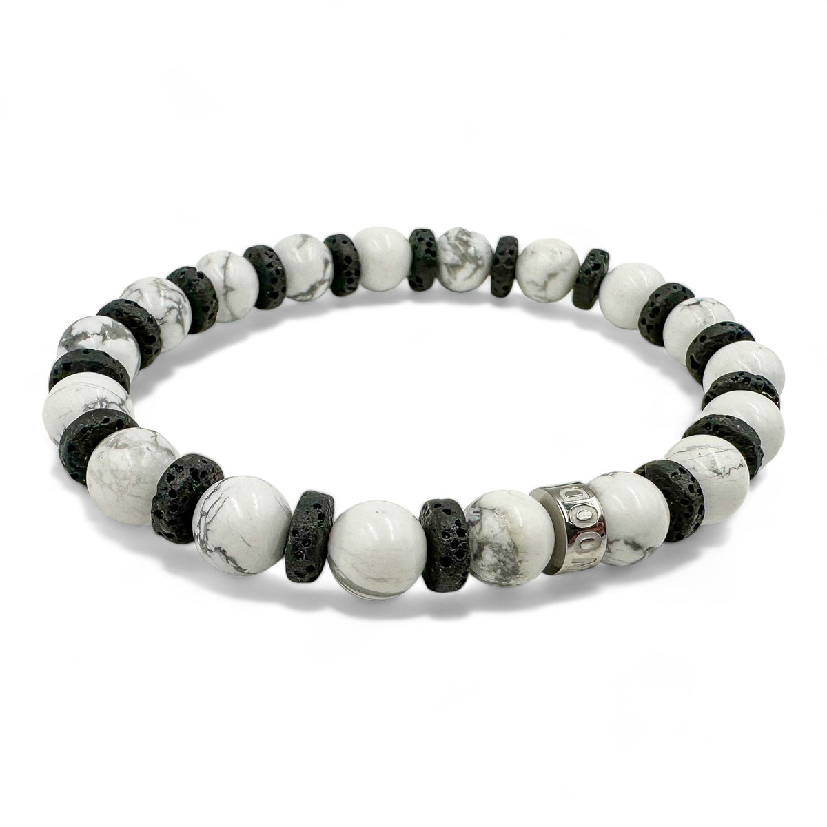 Atlas white howlite beaded bracelet with black lava rock, image 3 of 5