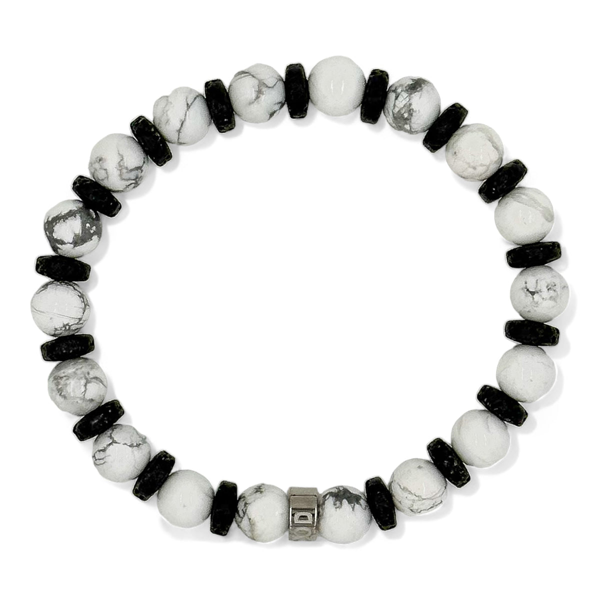 Atlas white howlite beaded bracelet with black lava rock, image 4 of 5