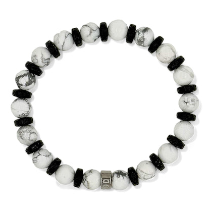 Atlas white howlite beaded bracelet with black lava rock, image 4 of 5