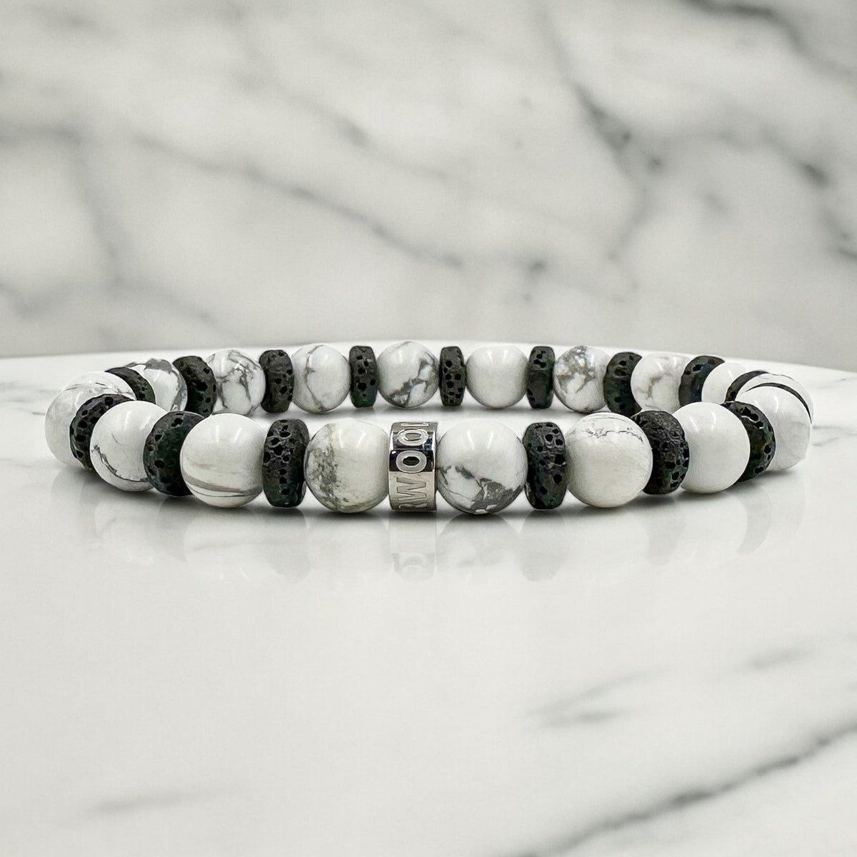 Atlas white howlite beaded bracelet with black lava rock, image 5 of 5