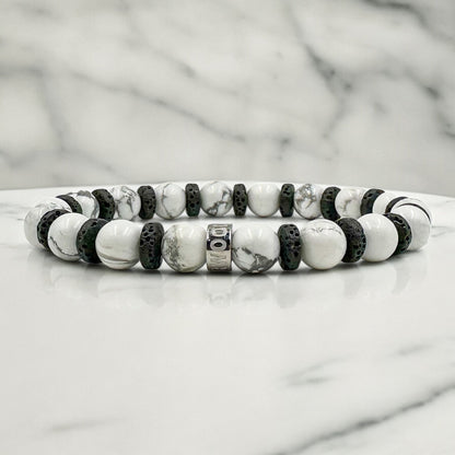 Atlas white howlite beaded bracelet with black lava rock, image 5 of 5
