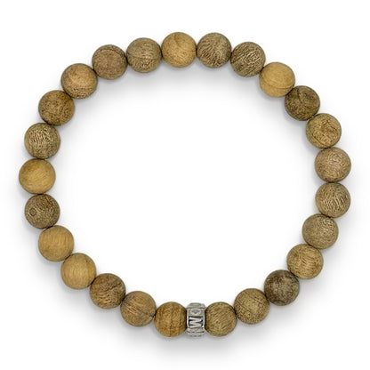 Cascade Ashbark camphor wood beaded bracelet, overhead view