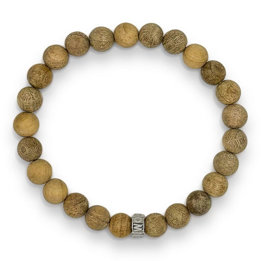Cascade Ashbark camphor wood beaded bracelet, overhead view