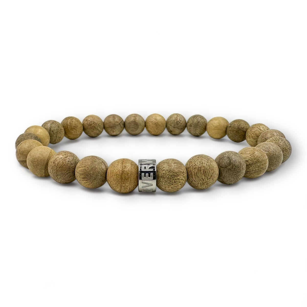 Cascade Ashbark camphor wood beaded bracelet, low angle view