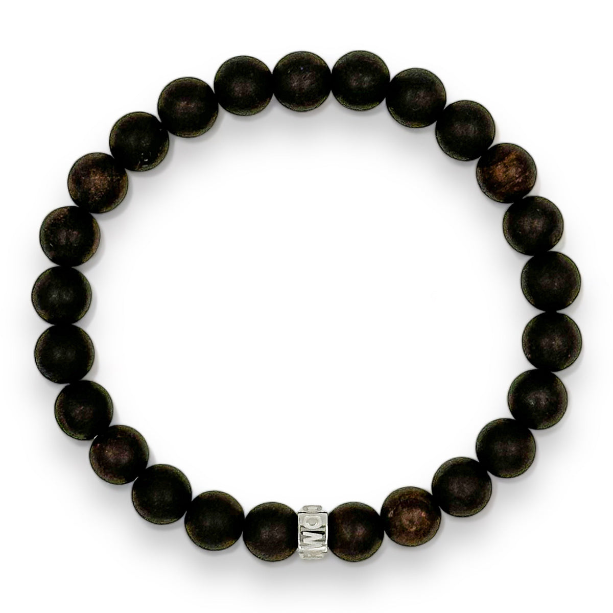 Cascade Blackthorn black sandalwood beaded bracelet, overhead view