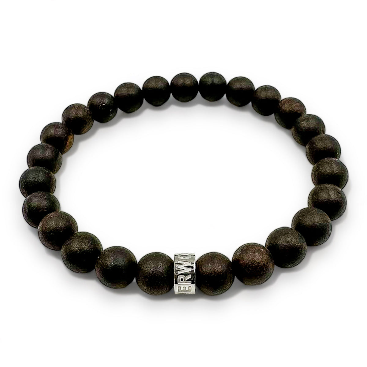 Cascade Blackthorn black sandalwood beaded bracelet, high angle view