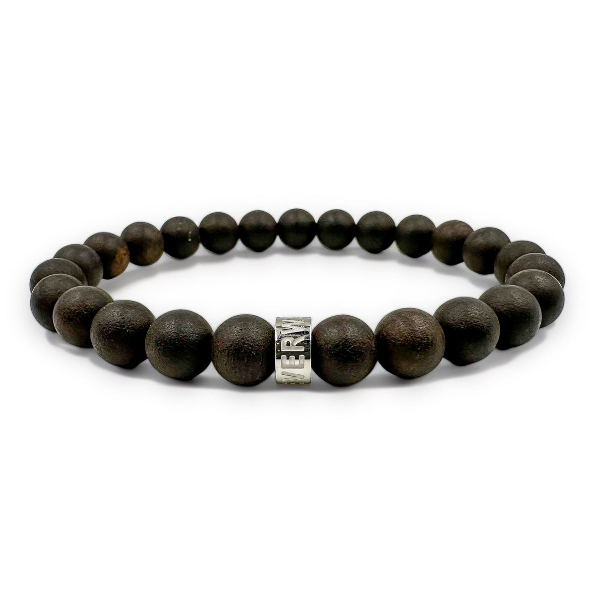 Cascade Blackthorn black sandalwood beaded bracelet, low angle view
