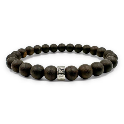 Cascade Blackthorn black sandalwood beaded bracelet, low angle view