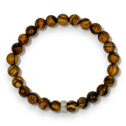 Cascade Boulderline brown sandalwood beaded bracelet, overhead view