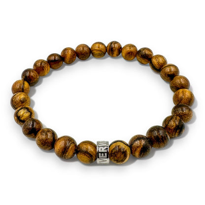 Cascade Boulderline brown sandalwood beaded bracelet, high angle view