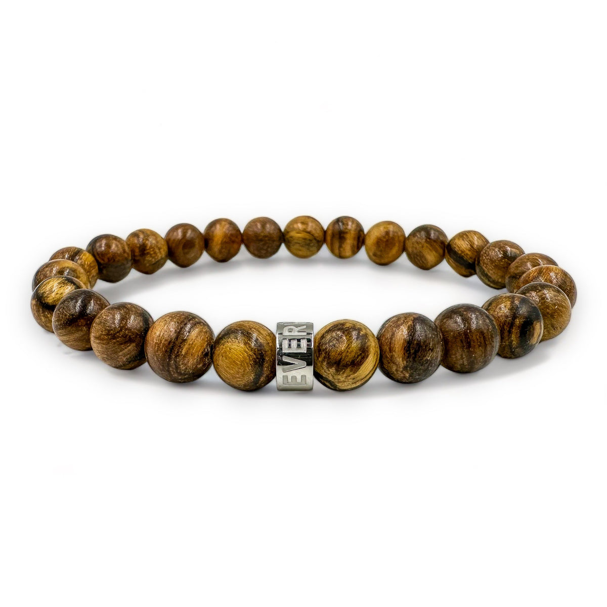 Cascade Boulderline brown sandalwood beaded bracelet, low angle view