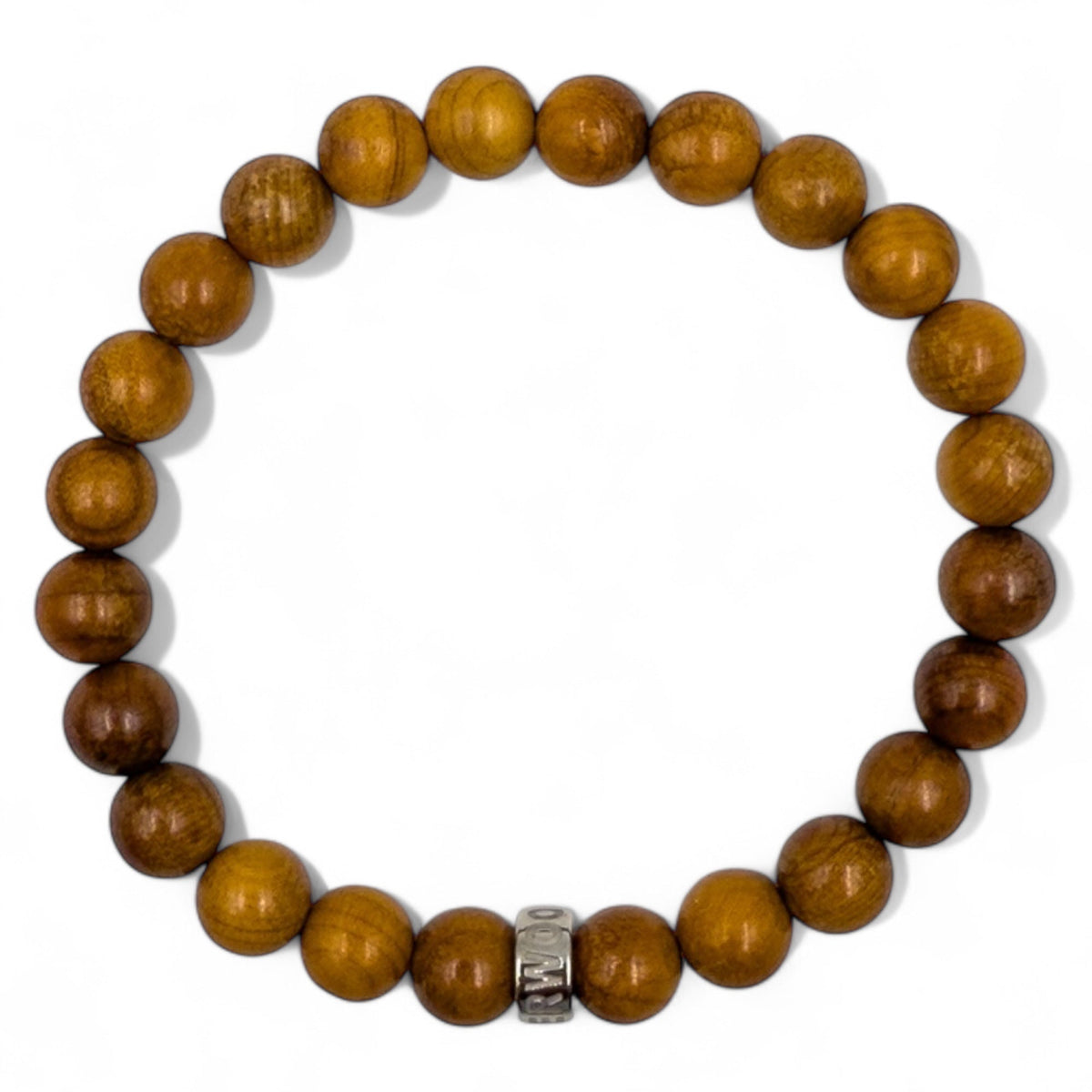 Cascade Cinder Rock padauk wood beaded bracelet, overhead view