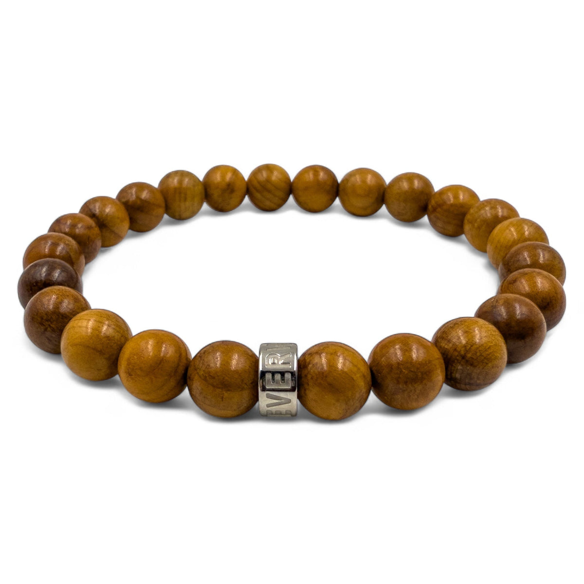 Cascade Cinder Rock padauk wood beaded bracelet, angled view