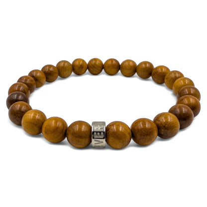 Cascade Cinder Rock padauk wood beaded bracelet, angled view