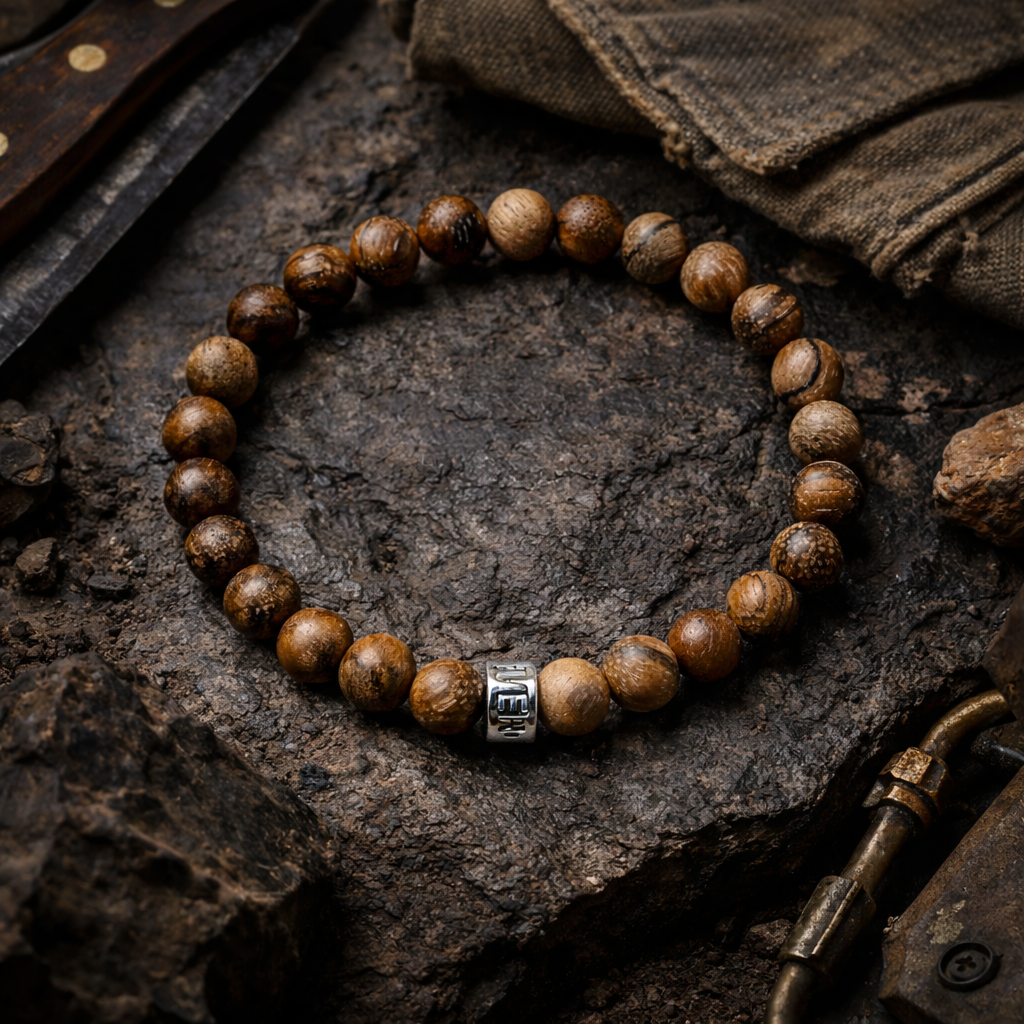 Cascade Dust Creek desert sandalwood beaded bracelet, staged photo