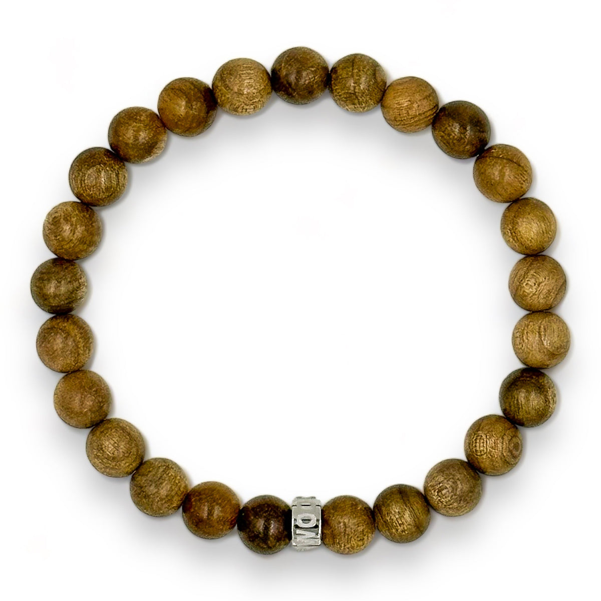Cascade Pineforge olivewood beaded bracelet, overhead view