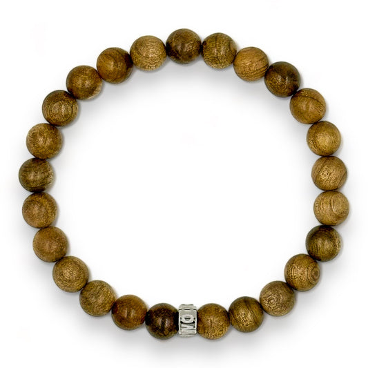 Cascade Pineforge olivewood beaded bracelet, overhead view