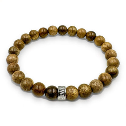 Cascade Pineforge olivewood beaded bracelet, high angle view