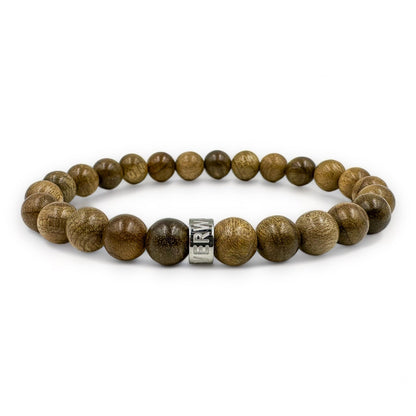Cascade Pineforge olivewood beaded bracelet, low angle view