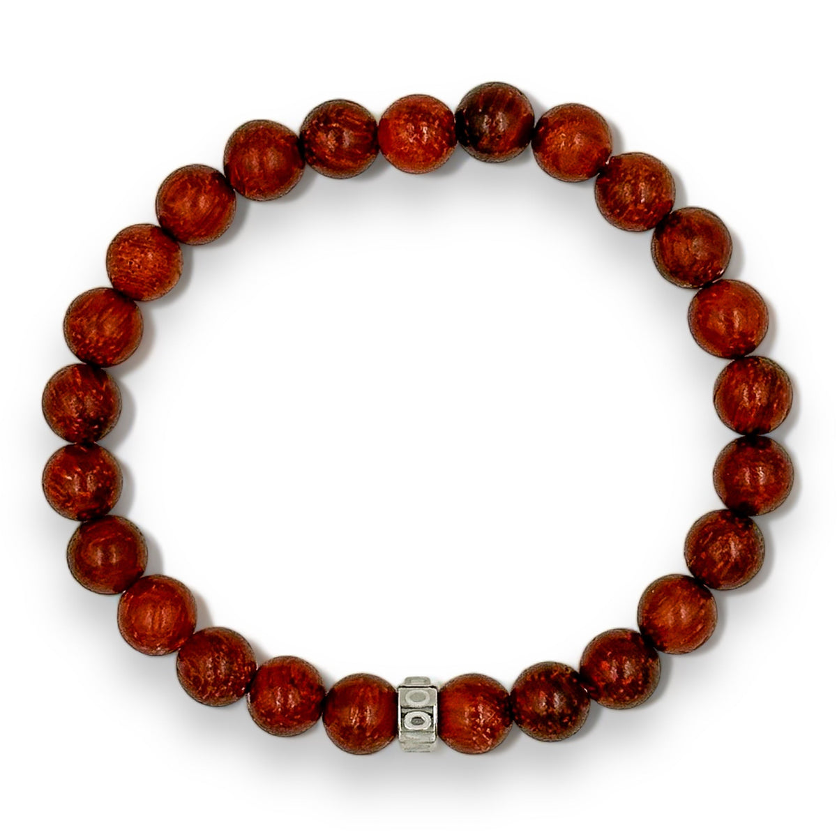 Cascade Rusthorn red rosewood beaded bracelet, overhead view