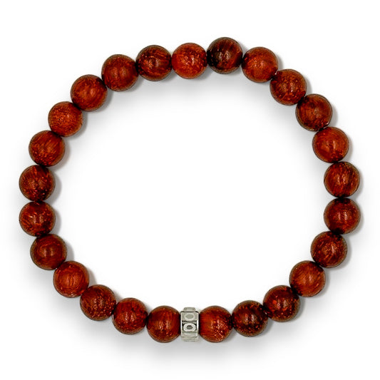 Cascade Rusthorn red rosewood beaded bracelet, overhead view
