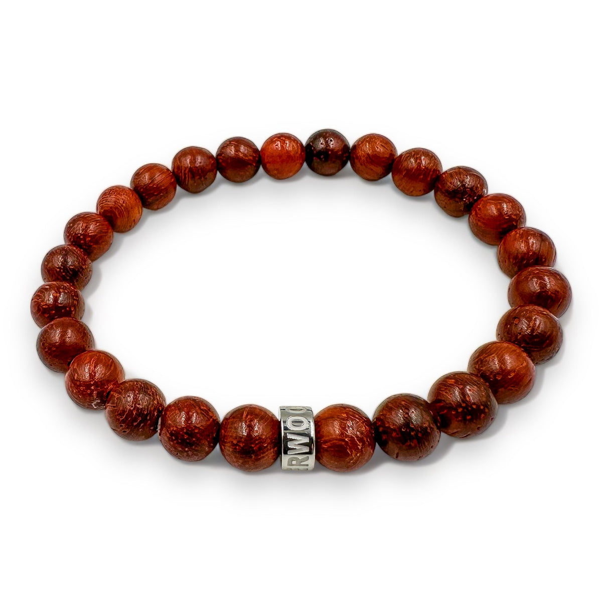 Cascade Rusthorn red rosewood beaded bracelet, high angle view