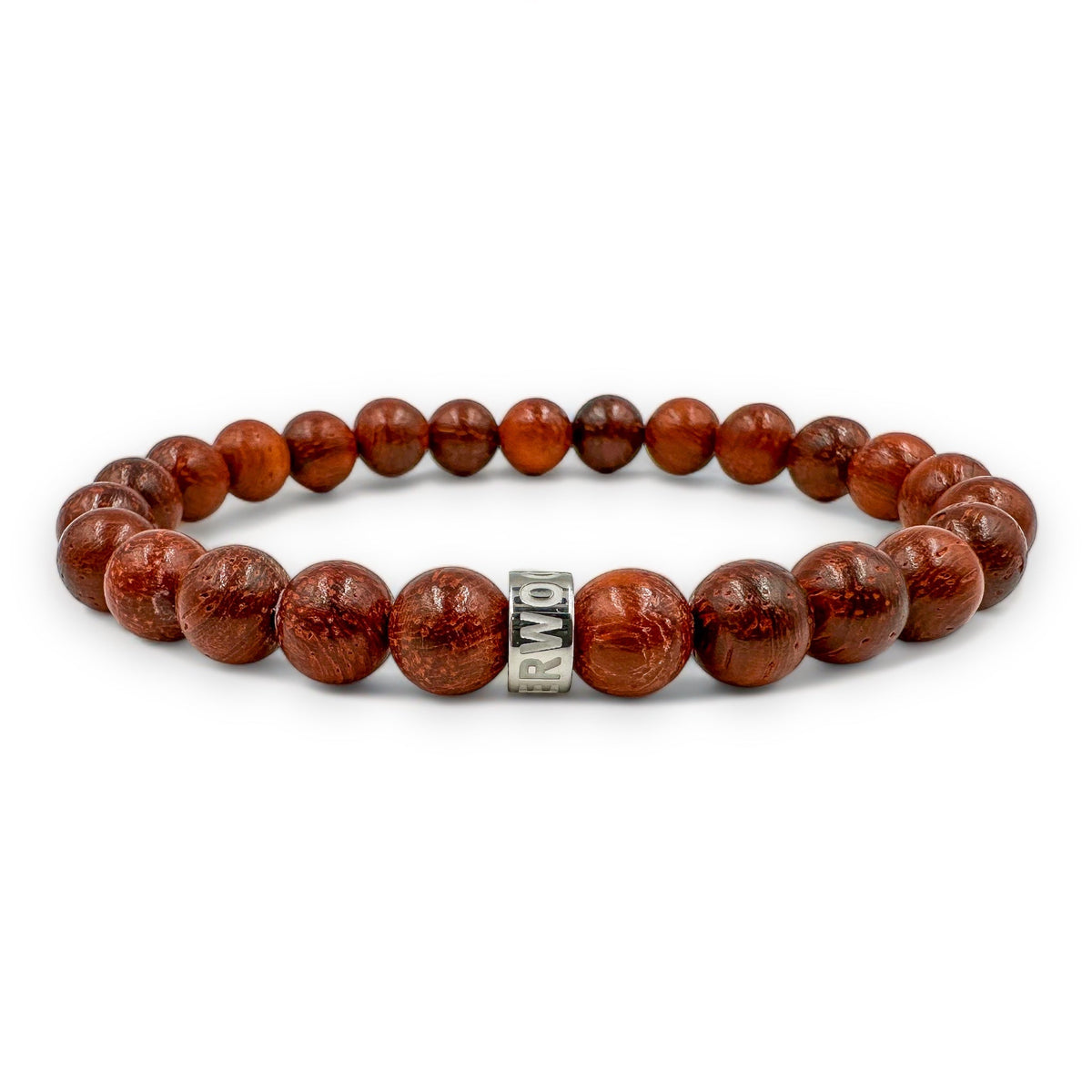 Cascade Rusthorn red rosewood beaded bracelet, low angle view