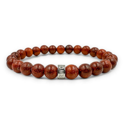 Cascade Rusthorn red rosewood beaded bracelet, low angle view