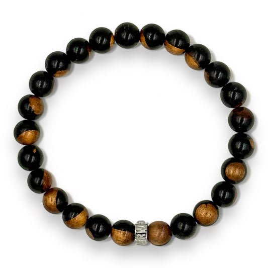 Cascade Steelroot ebony sapwood beaded bracelet, overhead view