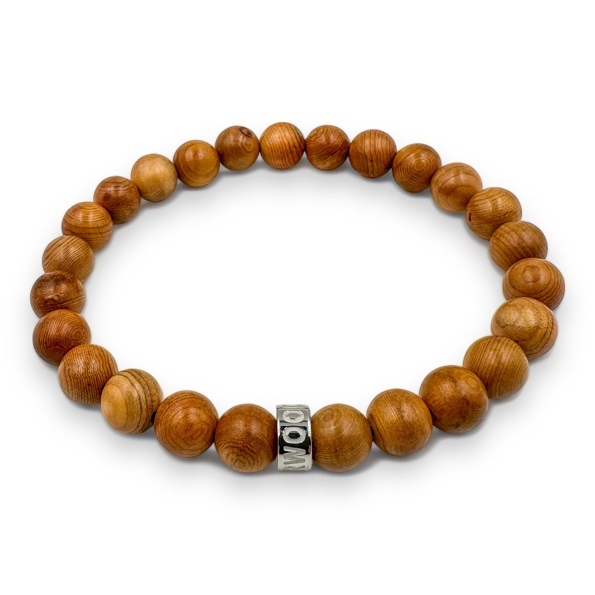 Cascade Tanglepine canary wood beaded bracelet, high angle view