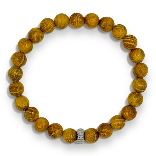 Cascade Yella Ember golden sandalwood beaded bracelet, overhead view