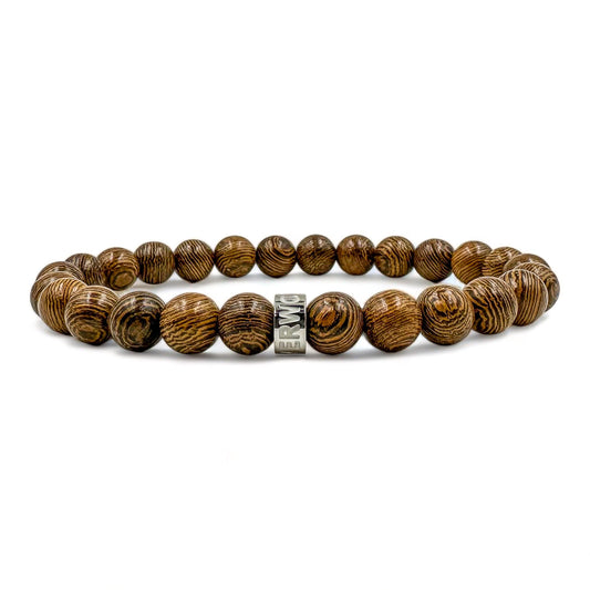 Cascade Roughcut brown zebrawood beaded bracelet, on a white background, image 1 of 5
