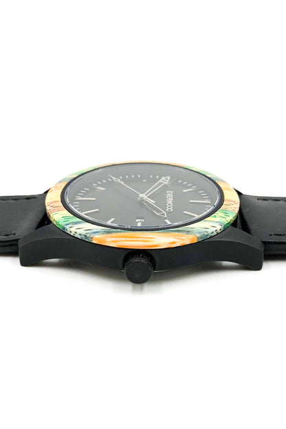 Inverness bamboo wooden watch with black dial and black leather strap, image 3 of 5