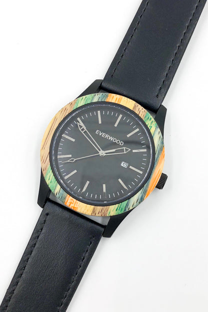 Inverness bamboo wooden watch with black dial and black leather strap, image 4 of 5