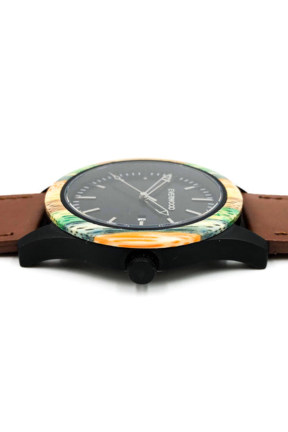 Inverness bamboo wooden watch with black dial and brown leather strap, image 3 of 5