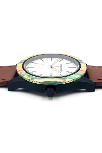 Inverness bamboo wooden watch with white dial and brown leather strap, image 3 of 5