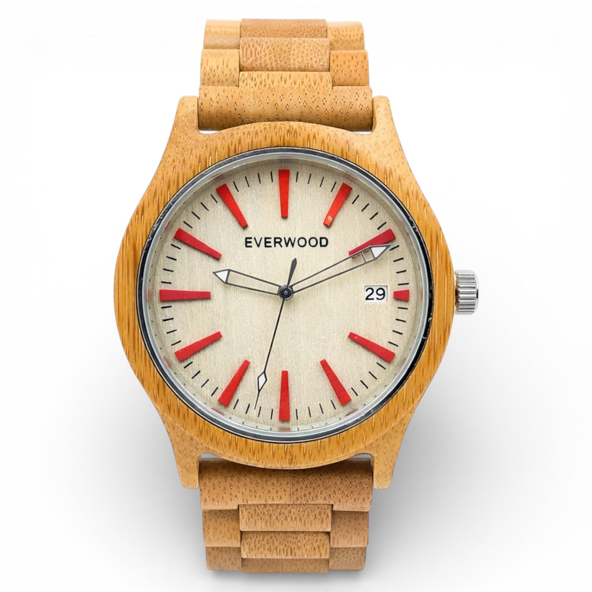 Kylemore all bamboo wooden watch with bamboo link band, main product photo