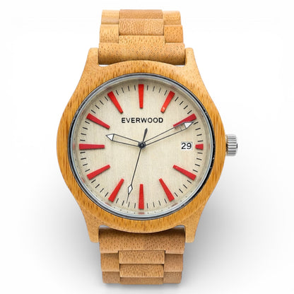 Kylemore all bamboo wooden watch with bamboo link band, main product photo