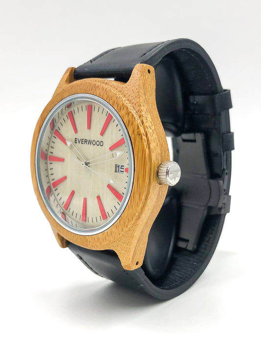 Kylemore bamboo wooden watch with black leather strap, image 2 of 5