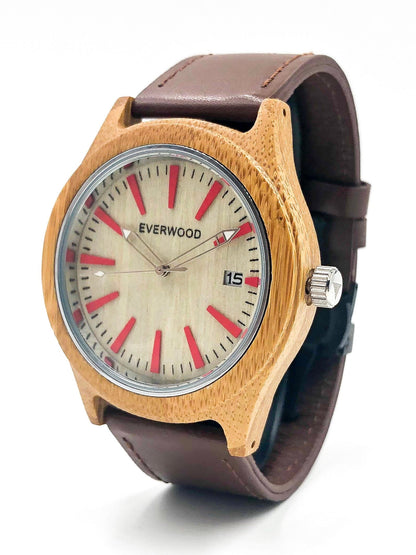 Kylemore bamboo wooden watch with brown leather strap, image 2 of 5