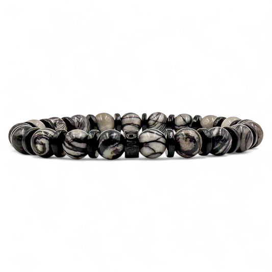 Pulse Gravel Web black silk stone beaded bracelet, main product photo