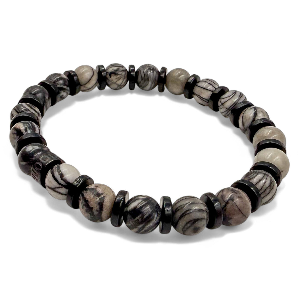 Pulse Gravel Web black silk stone beaded bracelet, right side view